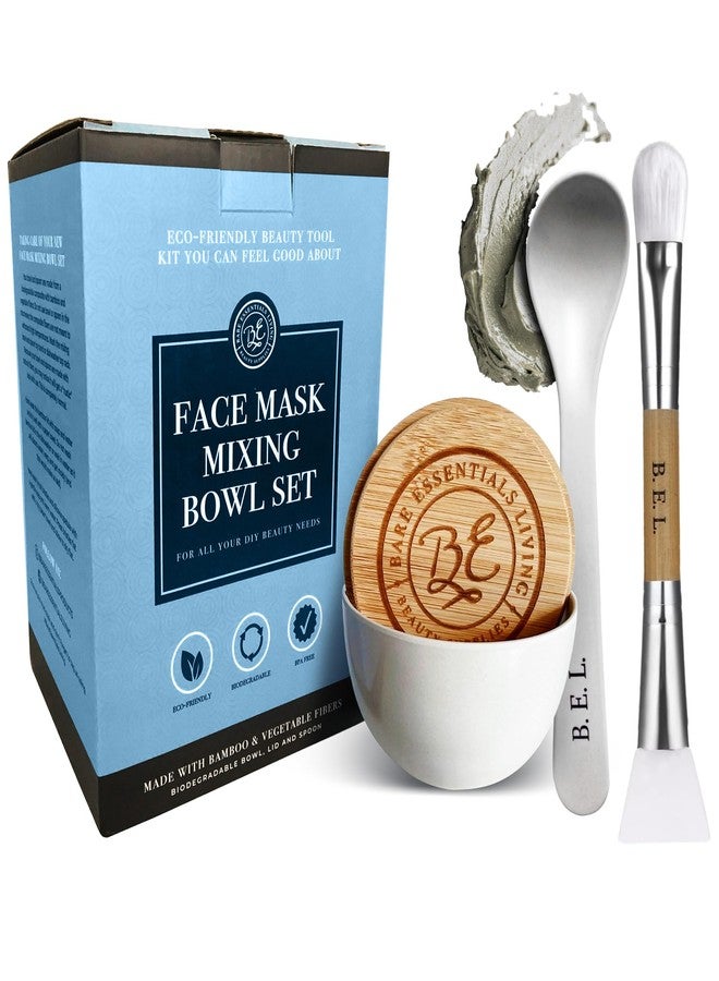 Bare Essentials Living مجموعة وعاء خلط قناع الطين من بار إيسينشالز ليفينغ، مجموعة العناية بالبشرة مع أطباق الوجه بغطاء من الخيزران، ملعقة قناع الوجه، وفرشاة تطبيق قناع الوجه ذات الجانبين لصنع قناع الطين، والعلاجات الوجهية والشعر (أبيض) - Image 1