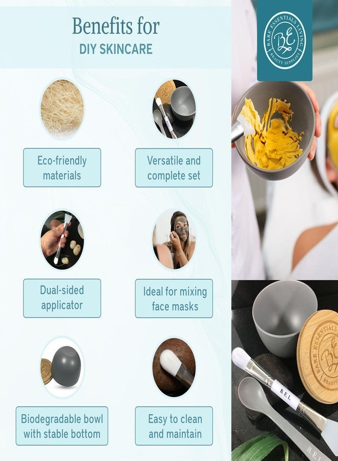 Bare Essentials Living مجموعة وعاء خلط قناع الطين من بار إيسينشالز ليفينغ، مجموعة العناية بالبشرة مع أطباق الوجه بغطاء من الخيزران، ملعقة قناع الوجه، وفرشاة تطبيق قناع الوجه ذات الجانبين لصنع قناع الطين، والعلاجات الوجهية والشعر (أبيض) - Image 3