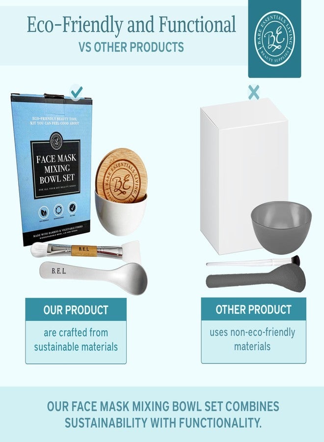 Bare Essentials Living مجموعة وعاء خلط قناع الطين من بار إيسينشالز ليفينغ، مجموعة العناية بالبشرة مع أطباق الوجه بغطاء من الخيزران، ملعقة قناع الوجه، وفرشاة تطبيق قناع الوجه ذات الجانبين لصنع قناع الطين، والعلاجات الوجهية والشعر (أبيض) - Image 4