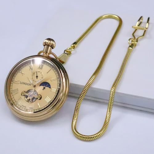 VIGOROSO Men's Vintage Full Copper Hand-Wind Mechanical Pocket Watch for Men with Chain Tourbillon Watches for Dad - Image 3