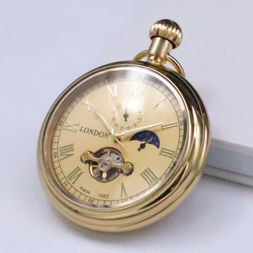 VIGOROSO Men's Vintage Full Copper Hand-Wind Mechanical Pocket Watch for Men with Chain Tourbillon Watches for Dad - Image 5