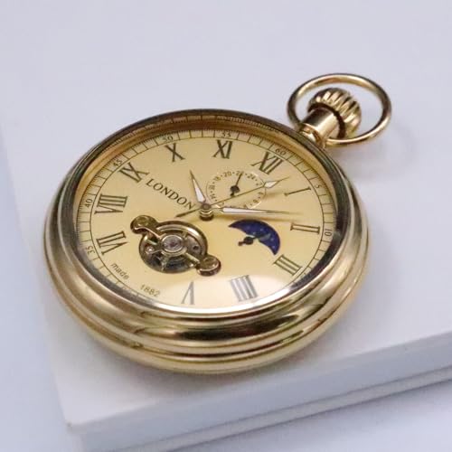 VIGOROSO Men's Vintage Full Copper Hand-Wind Mechanical Pocket Watch for Men with Chain Tourbillon Watches for Dad - Image 4