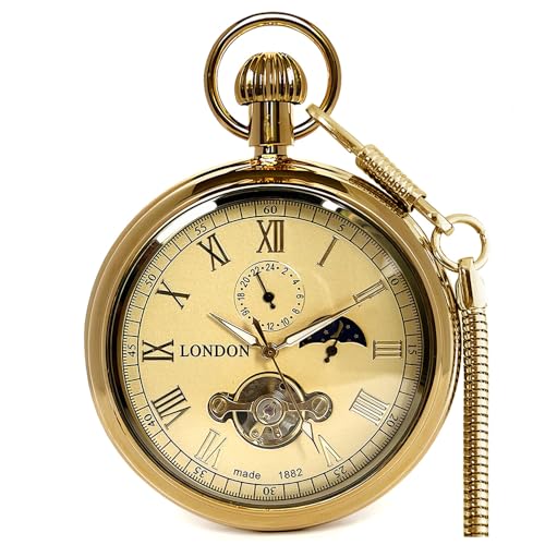 VIGOROSO Men's Vintage Full Copper Hand-Wind Mechanical Pocket Watch for Men with Chain Tourbillon Watches for Dad - Image 1