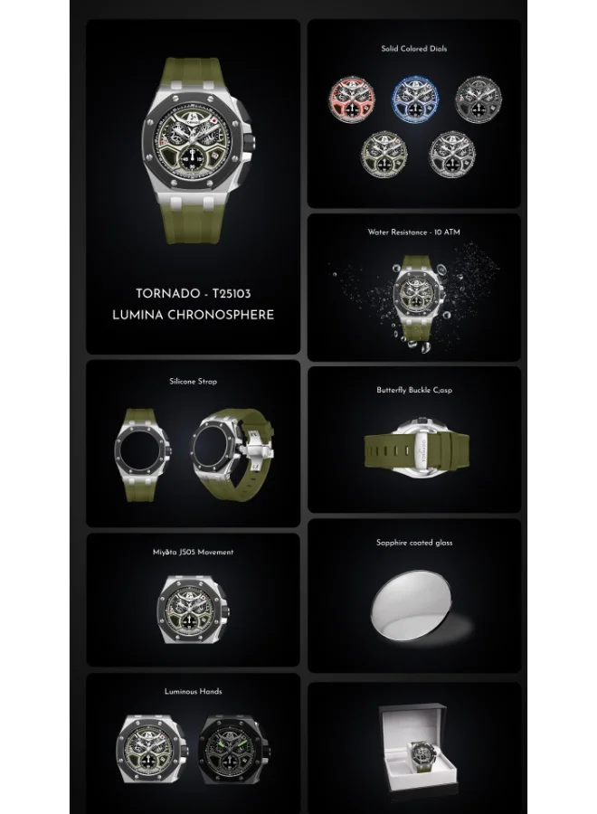 Tornado  Men's High Quality Flexible And Durable Silicone Chronograph Watch T25103-SSRRB - 43mm mm for Men | Best Price UAE