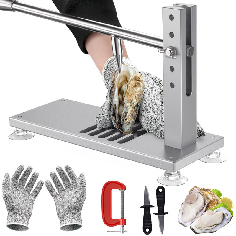 ZeroPone Oyster Clam Opener Machine Adjustable Oyster Shucker Machine Shucker Tool Set Including Knives, Glove and G-Clip, Seafood Tools for Hotel Family Buffet - Image 1