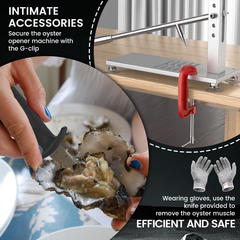 ZeroPone Oyster Clam Opener Machine Adjustable Oyster Shucker Machine Shucker Tool Set Including Knives, Glove and G-Clip, Seafood Tools for Hotel Family Buffet - Image 5