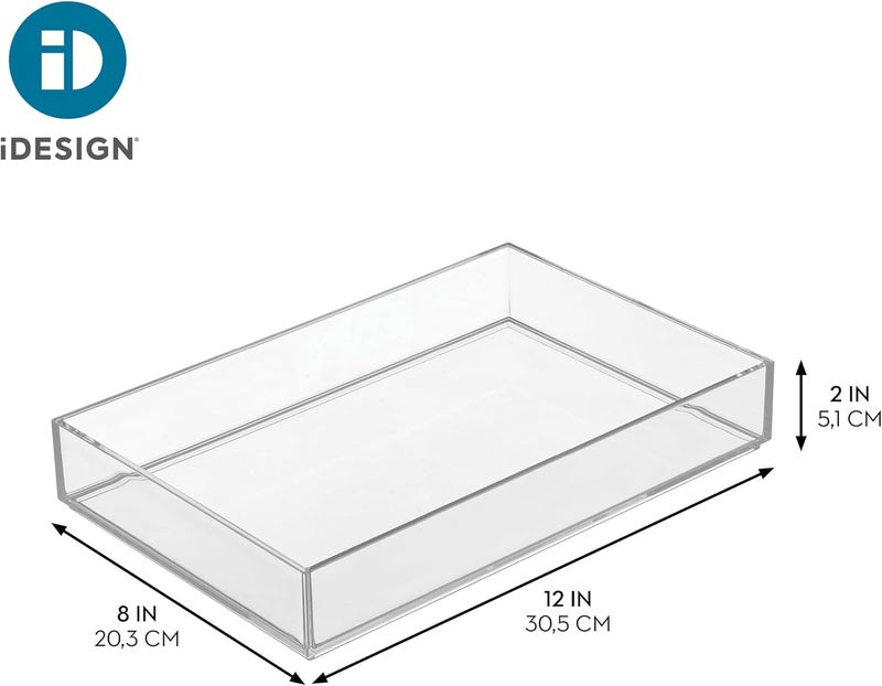 إنترديزاين منظم أدراج بلاستيكي iDesign Clarity، حاوية تخزين لمستحضرات التجميل والمكياج والإكسسوارات على طاولة الزينة، سطح العمل، الحمام، أو الخزانة، مقاس 8 × 12 × 2 بوصة، شفاف - Image 3