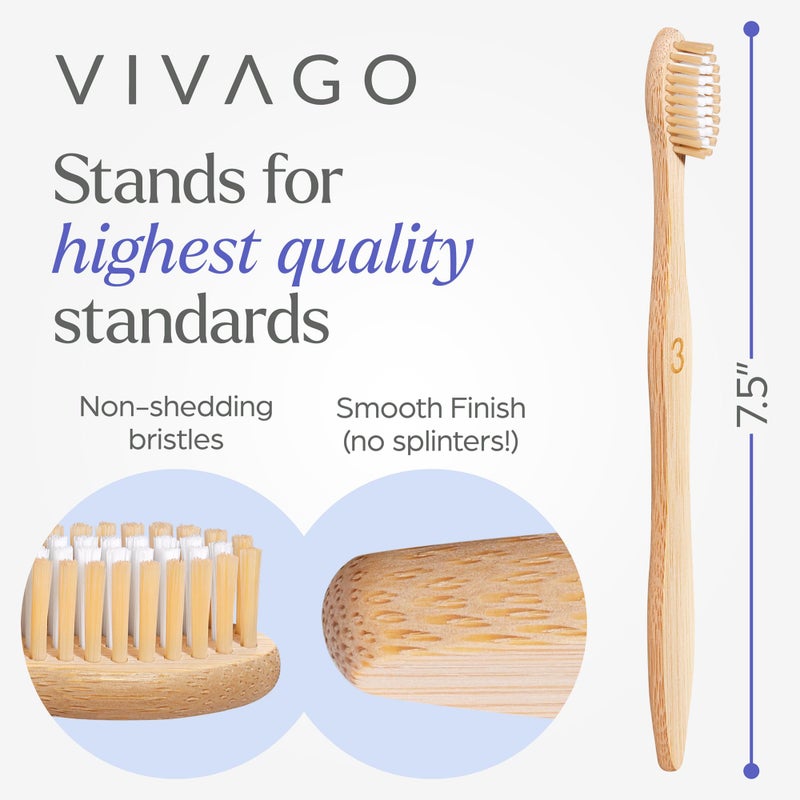 VIVAGO Bamboo Toothbrushes Medium Bristles 10 Pack - BPA Free Medium Bristles Toothbrushes for Adults - Eco-Friendly, Natural Wooden Toothbrush - Image 5