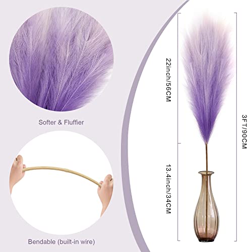 KALYLOC 8Pcs 3FT Purple Colorful Faux Pampas Grass, KALYLOC Fake Artificial Pampass Grass Decor, Filler Tall Pampas Grass Reed Fluffy Stems Plant for Home Boho Living Room Wedding Decoration - Image 2