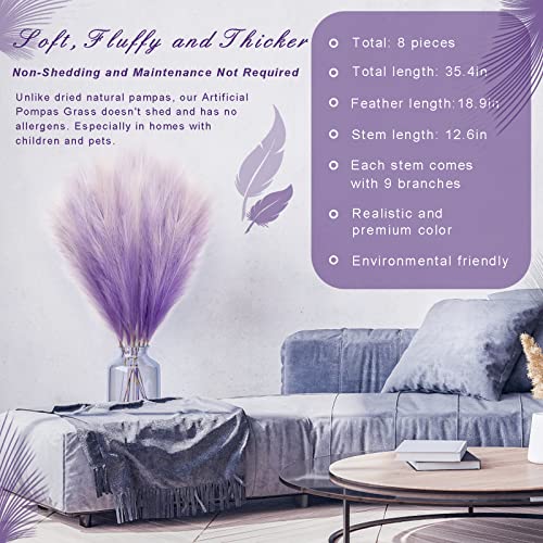 KALYLOC 8Pcs 3FT Purple Colorful Faux Pampas Grass, KALYLOC Fake Artificial Pampass Grass Decor, Filler Tall Pampas Grass Reed Fluffy Stems Plant for Home Boho Living Room Wedding Decoration - Image 3