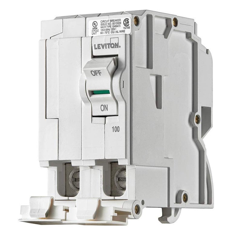 Leviton 100A 2Pole PlugOn Standard Branch Circuit Breaker Hydraulic Magnetic 120240 VAC LB200 White