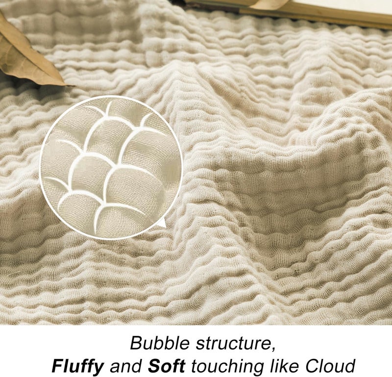 EMME , Cotton Muslin Blanket for Double Bed, Soft Large 6 Layers, 203 x 228 cm, Lightweight and Breathable for All Season, Light Leather - Image 2
