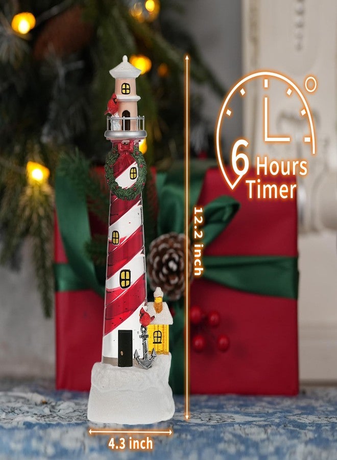 PestiLite 12" Lighthouse Christmas Snow Globes, Light Up Glitter Globe with Cardinal Wreath 6H Time,Red Bird Christmas Snow Globe Gifts for Christmas Decorations - Image 2