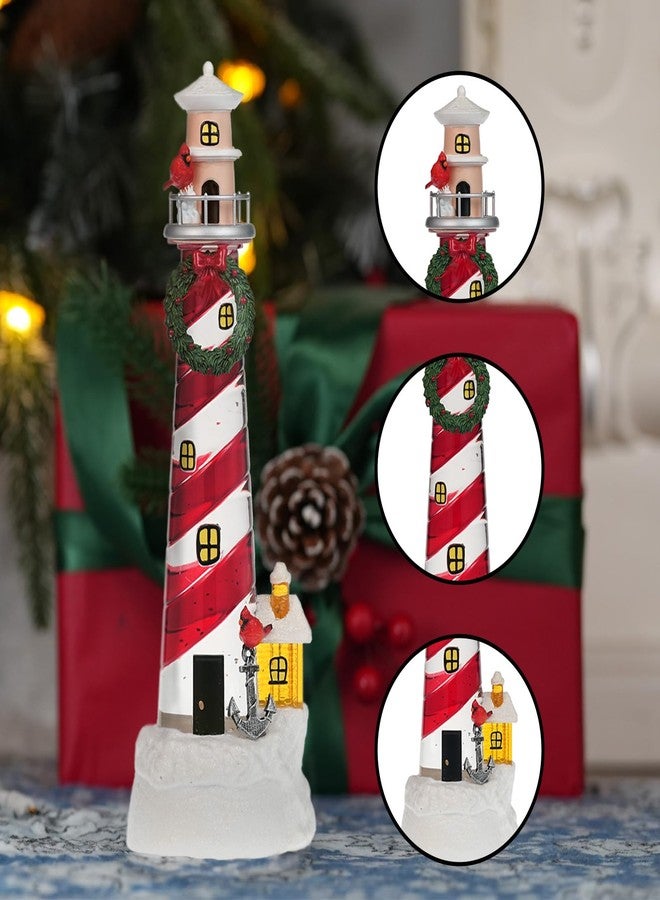 PestiLite 12" Lighthouse Christmas Snow Globes, Light Up Glitter Globe with Cardinal Wreath 6H Time,Red Bird Christmas Snow Globe Gifts for Christmas Decorations - Image 4