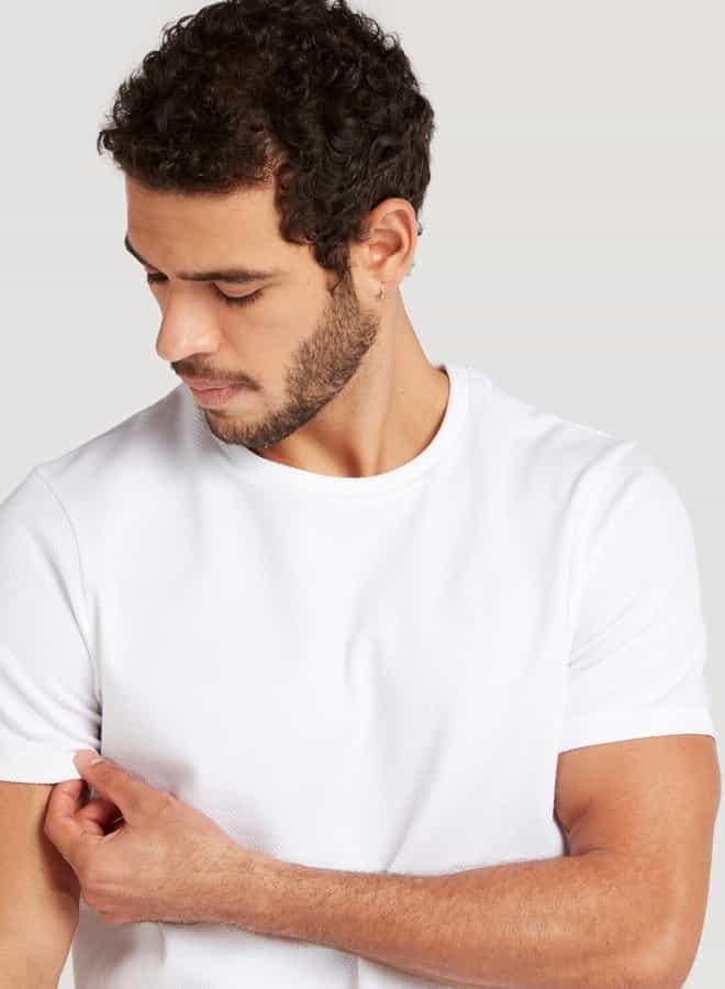 Iconic Slim Fit Textured Crew Neck T-shirt with Short Sleeves - Image 3