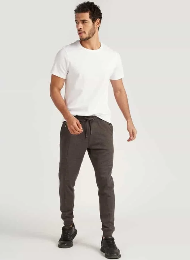 Iconic Iconic Slim Fit Textured Crew Neck T-shirt with Short Sleeves