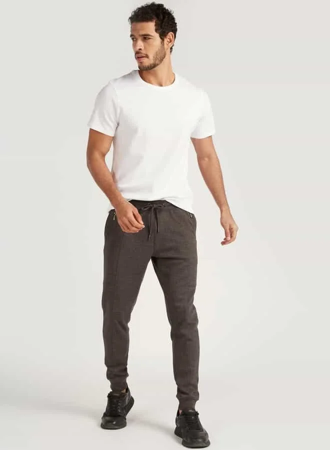 Iconic Iconic Slim Fit Textured Crew Neck T-shirt with Short Sleeves