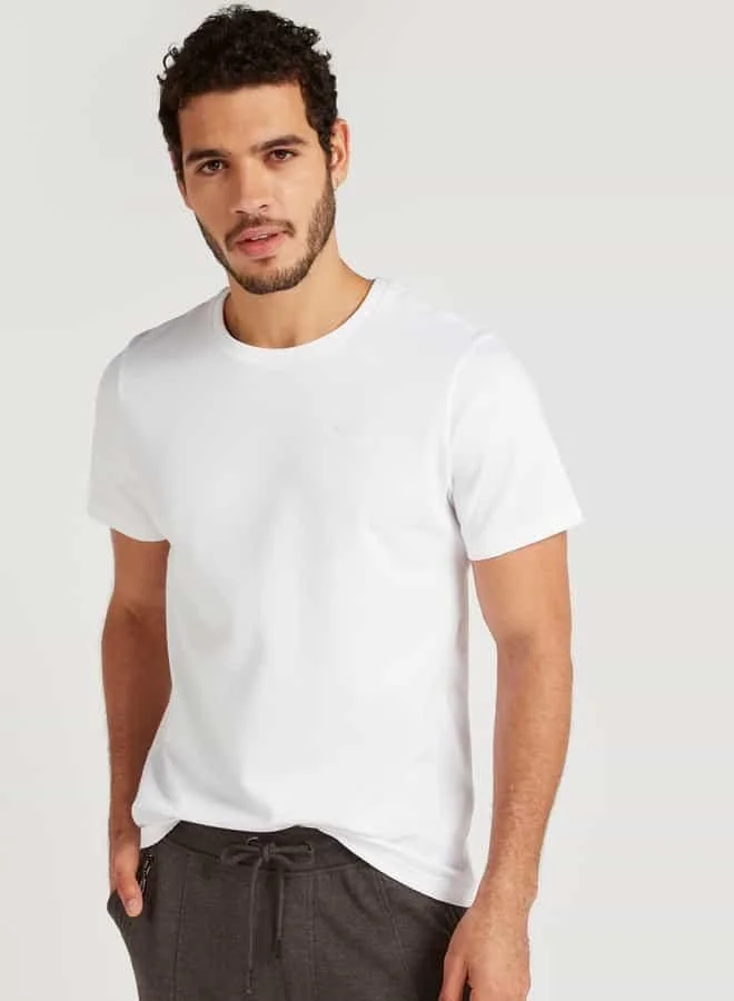 Iconic Iconic Slim Fit Textured Crew Neck T-shirt with Short Sleeves