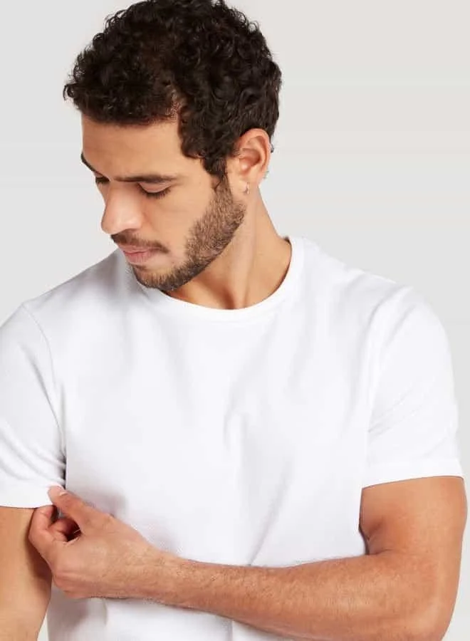 Iconic Iconic Slim Fit Textured Crew Neck T-shirt with Short Sleeves