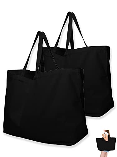 BasicList Extra Large Canvas Tote Bag - Big Largest Reusable Grocery,Black/Black,(pack of 2) - Image 1