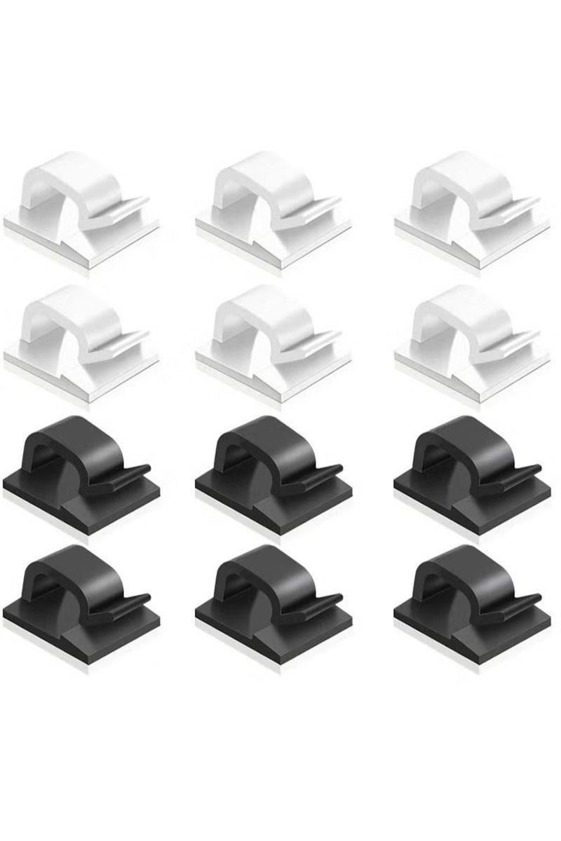 60 Pcs Adhesive Cable Clips, Plastic Cable Cord Organizers Cable Storage Management Clip for Home Office - Black, White - Image 1