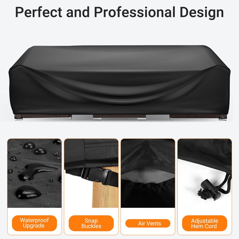WLEAFJ Patio Furniture Covers Rectangle, Outdoor Table Covers Waterproof, Heavy Duty Outdoor Furniture Cover, Patio Sectional Set Cover 90" L x 64" W x 28" H, Black - Image 4
