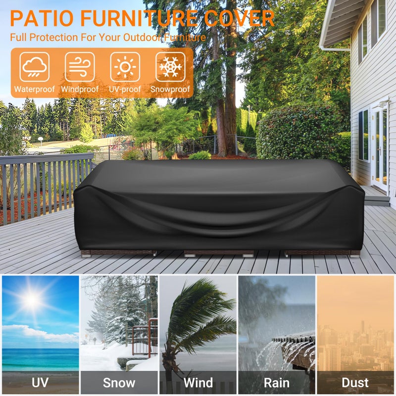 WLEAFJ Patio Furniture Covers Rectangle, Outdoor Table Covers Waterproof, Heavy Duty Outdoor Furniture Cover, Patio Sectional Set Cover 90" L x 64" W x 28" H, Black - Image 5