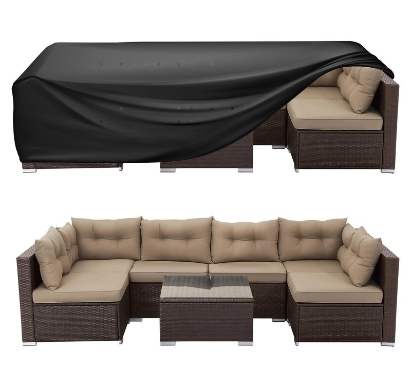 WLEAFJ Patio Furniture Covers Rectangle, Outdoor Table Covers Waterproof, Heavy Duty Outdoor Furniture Cover, Patio Sectional Set Cover 90" L x 64" W x 28" H, Black - Image 1