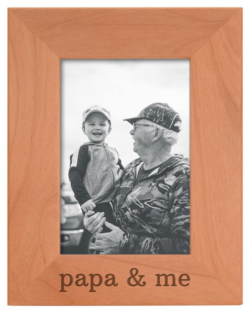 Personalized Gifts Grandpa Gift Papa and Me Grandchild Natural Wood Engraved 4x6 Portrait Picture Frame Wood - Image 1