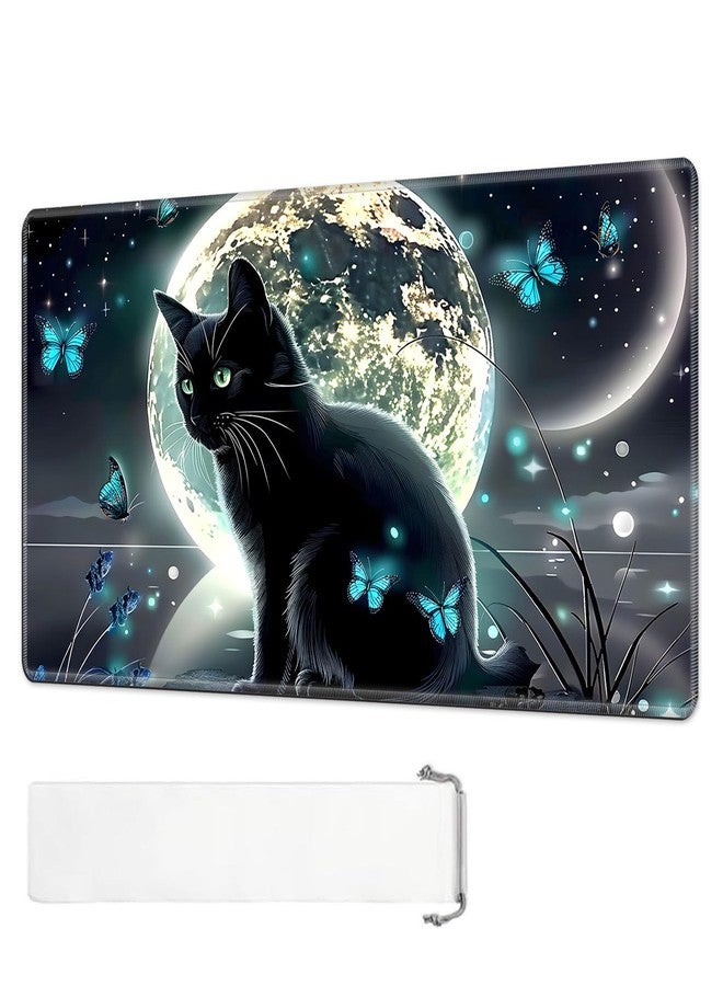 Tudguiloae for MTG Playmat, Moonlight Black Cat Magic Playmat, 24x14 inch Stylish for TCG Card Game Play Mat, Non-Slip Rubber Sole with Game Mat Storage Bag, Multipurpose Gaming Play Mat - Image 1