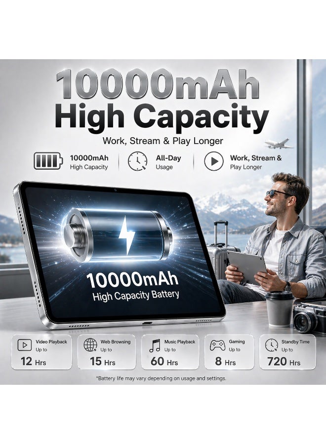 MODIO TAB M93 Tablet 11 Inch, 12GB RAM, 512GB Storage, Android 15, 10000mAh Battery, In-Cell HD Display, Dual SIM WiFi with Keyboard & Mouse (Silver) - Image 5