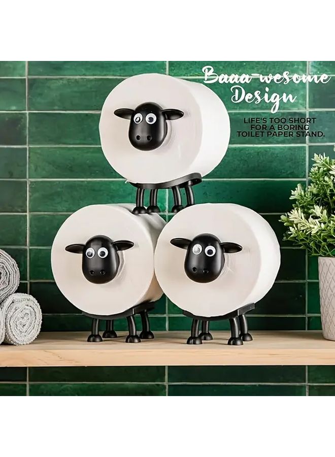 Sheep Shaped Toilet Paper Holder Plastic Bathroom Decor With Cartoon Eyes Space Saving Design - Image 5