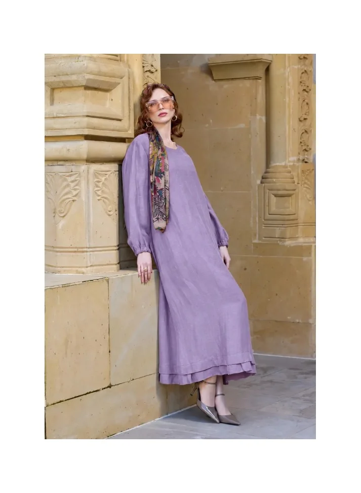 MissWhence Lilac Plus-Size Cotton Maxi Dress with Gathered Sleeves - Lilac