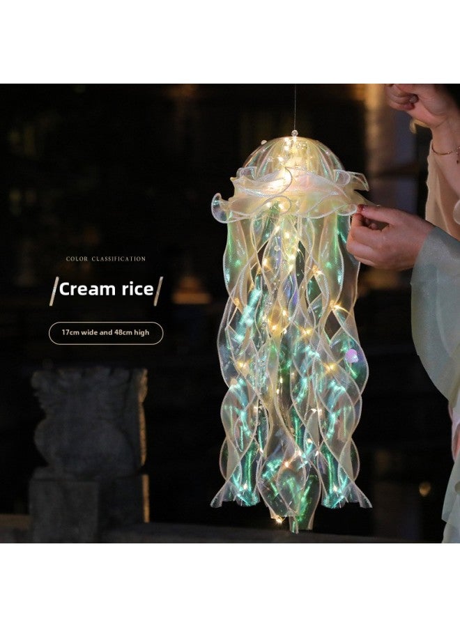 Suitable For Square Night Market Stalls, Small Commodities, Popular Project Stalls, Kidsren's Jellyfish Lights, Atmosphere Toys Wholesale-Color:[5 Sets Of Finished Products] Cream Rice Jellyfish Lamps - Image 1