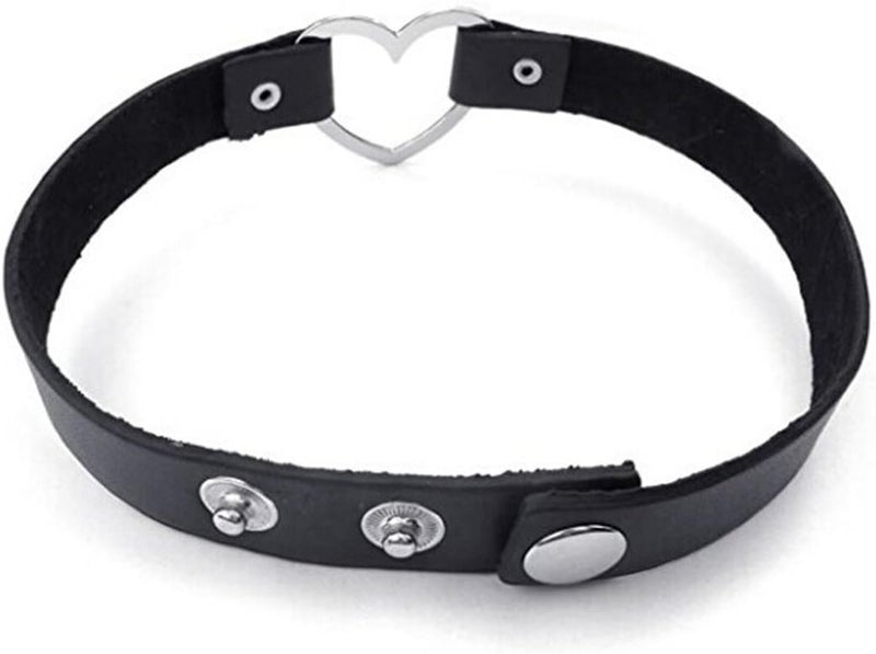 cheekyglo Jewelry Ladies Necklace Leather Alloy Adjustable Sizes Heart Rock Punk Choker Necklace Necklace, Black Silver - Image 3