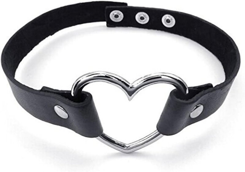 cheekyglo Jewelry Ladies Necklace Leather Alloy Adjustable Sizes Heart Rock Punk Choker Necklace Necklace, Black Silver - Image 1