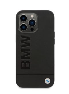 BMW iPhone 14 Pro  Hard Case MagSafe Real Leather Back Cover with Hot Stamp and Metal Logo / Bumper and Scratch Protection / Accurate Cutouts / Easy Snap-On - Black  - Image 1