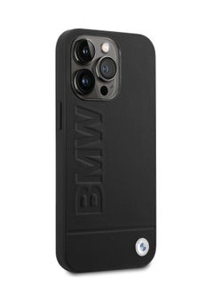 BMW iPhone 14 Pro  Hard Case MagSafe Real Leather Back Cover with Hot Stamp and Metal Logo / Bumper and Scratch Protection / Accurate Cutouts / Easy Snap-On - Black  - Image 2