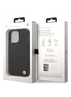 BMW iPhone 14 Pro  Hard Case MagSafe Real Leather Back Cover with Hot Stamp and Metal Logo / Bumper and Scratch Protection / Accurate Cutouts / Easy Snap-On - Black  - Image 5