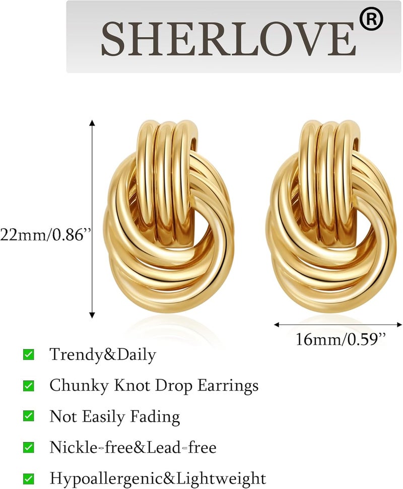 SHERLOVE Trendy Gold Plated Knot Earrings for Women - Chunky Statement Drop Dangle Earrings - Image 4