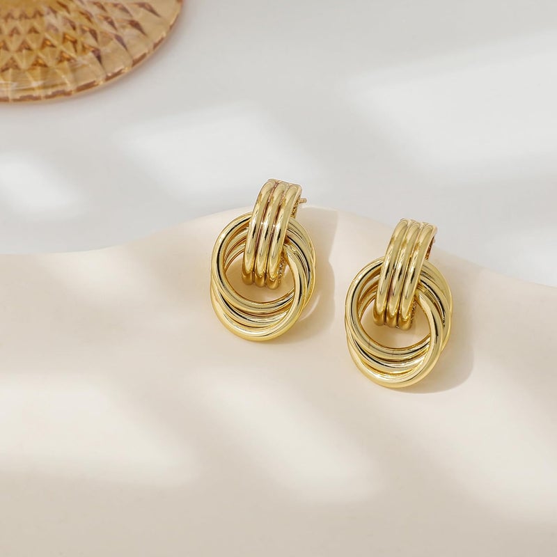 SHERLOVE Trendy Gold Plated Knot Earrings for Women - Chunky Statement Drop Dangle Earrings - Image 5