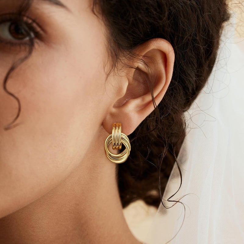 SHERLOVE Trendy Gold Plated Knot Earrings for Women - Chunky Statement Drop Dangle Earrings - Image 2