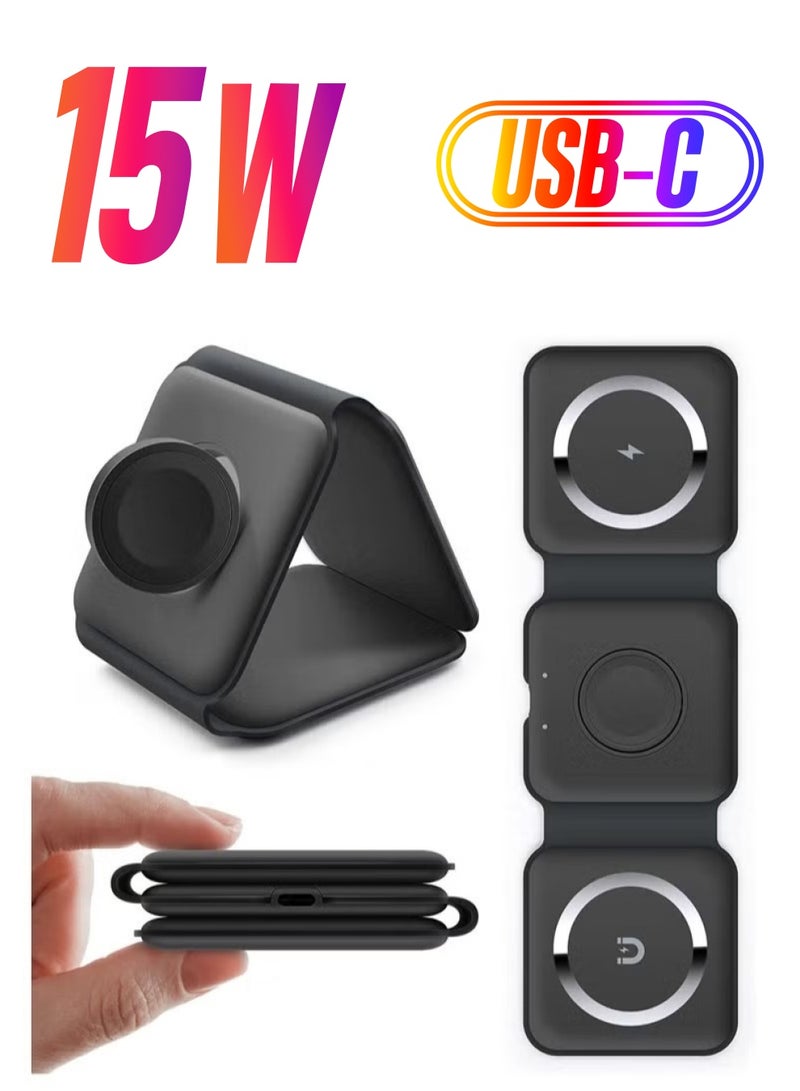 اكسيسن شاحن لاسلكي 3 في 1، قاعدة شحن مغناطيسية قابلة للطي، قاعدة شحن لاسلكية سريعة (أسود)شاحن لاسلكي 3 في 1، قاعدة شحن مغناطيسية قابلة للطي، قاعدة شحن لاسلكية سريعة (أسود) - Image 1