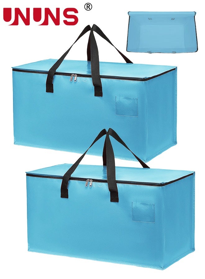 UNUNS 2 Pack Moving Bags,Large Moving Boxes with Zippers And Handles,Moving Supplies with Lids,Heavy Duty Totes For Storage Bags For Space Saving,Fold Flat,Moving And Storing,69×35.5×35CM,Ultramarine - Image 1