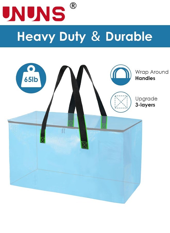 UNUNS 2 Pack Moving Bags,Large Moving Boxes with Zippers And Handles,Moving Supplies with Lids,Heavy Duty Totes For Storage Bags For Space Saving,Fold Flat,Moving And Storing,69×35.5×35CM,Ultramarine - Image 2