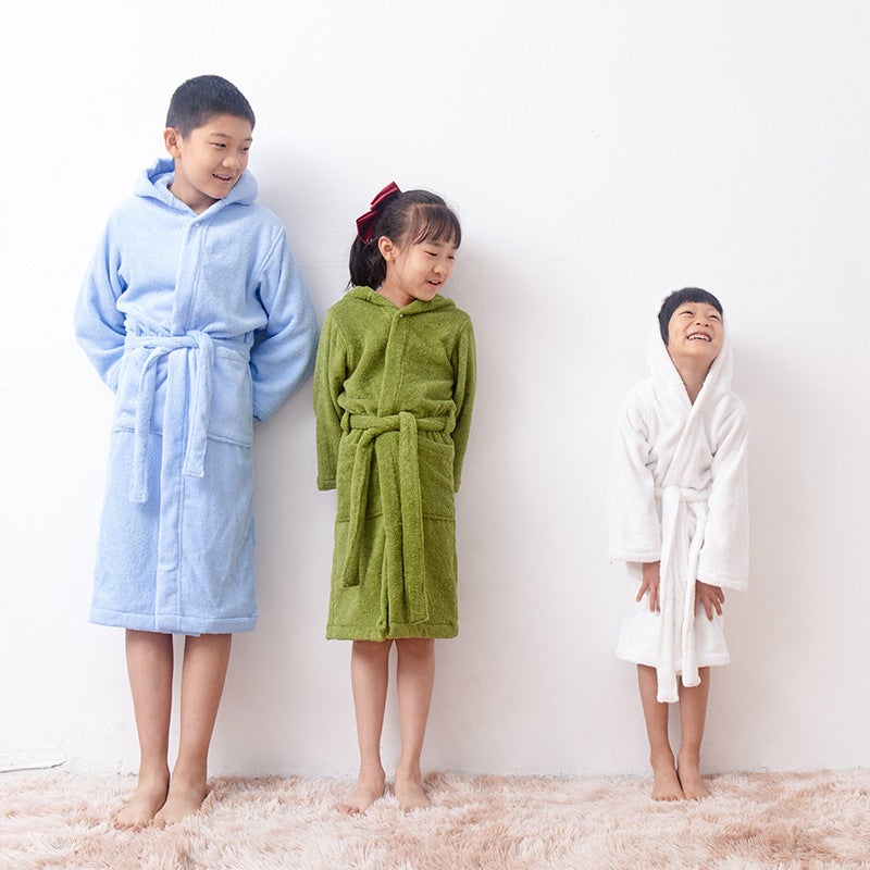 Generic Kids Hooded Cotton Bathrobe Cartoon Thickened Olive green (rabbit ear embroidery) 