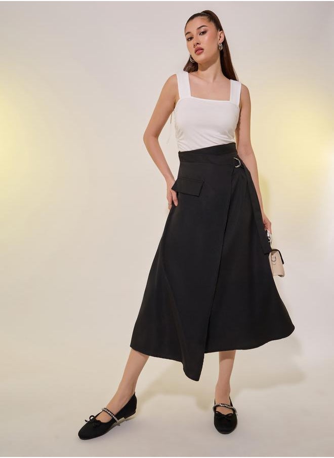 Take Two - Solid Asymmetric Wrap Midi Skirts - Image 1