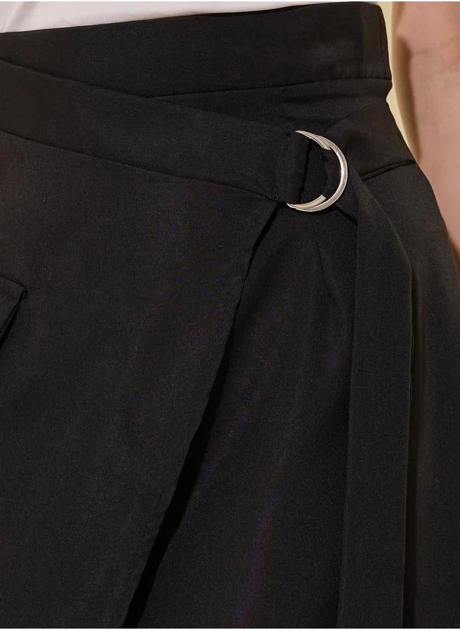 Styli Solid Asymmetric Wrap Midi Skirts