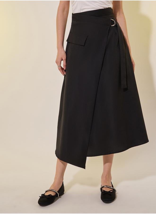 Take Two - Solid Asymmetric Wrap Midi Skirts - Image 1
