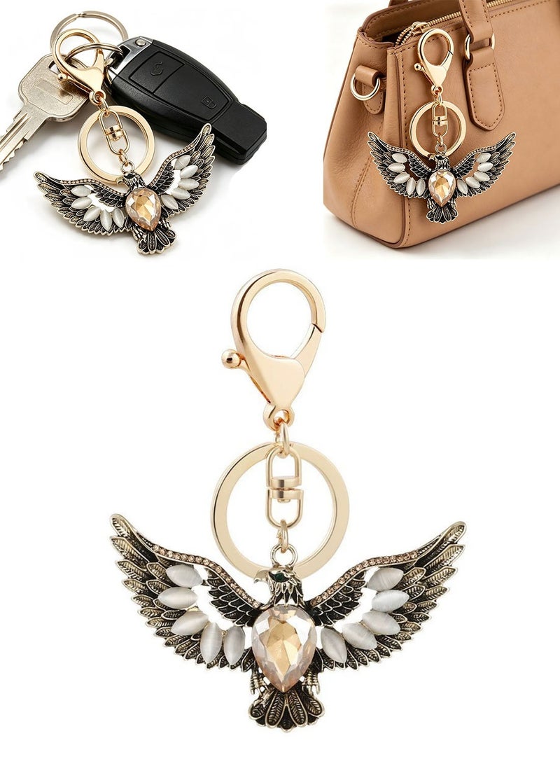 1PCS Vintage Eagle Keychain with Crystal & Opal Details, Retro Gold-Tone Bird Pendant Key Ring for Car Keys, Bags & Backpacks, Decorative Accessory Gift for - Image 1